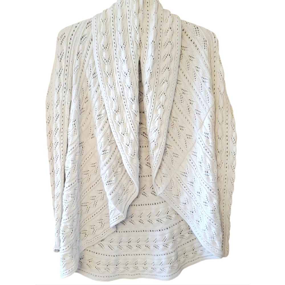 CAbi 720 Beige‎ Open-Front Cable Knit Pointelle Women's Sweater Circle Cardigan
